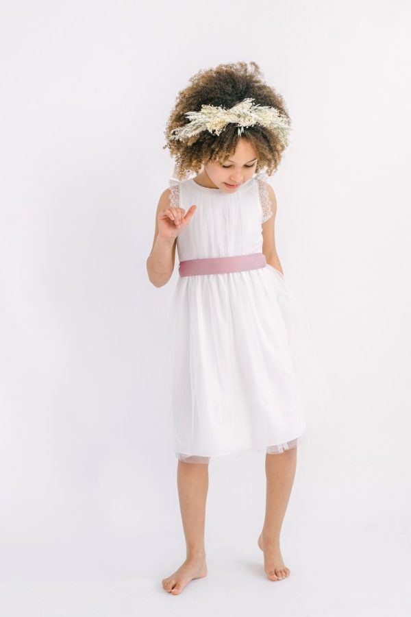 Milla Flower Girl Dress in Ivory with Sash Milla Flower Girl Dress in Ivory with Sash