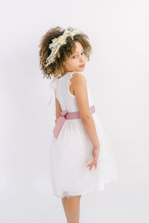 Milla Flower Girl Dress in Ivory with Sash Milla Flower Girl Dress in Ivory with Sash