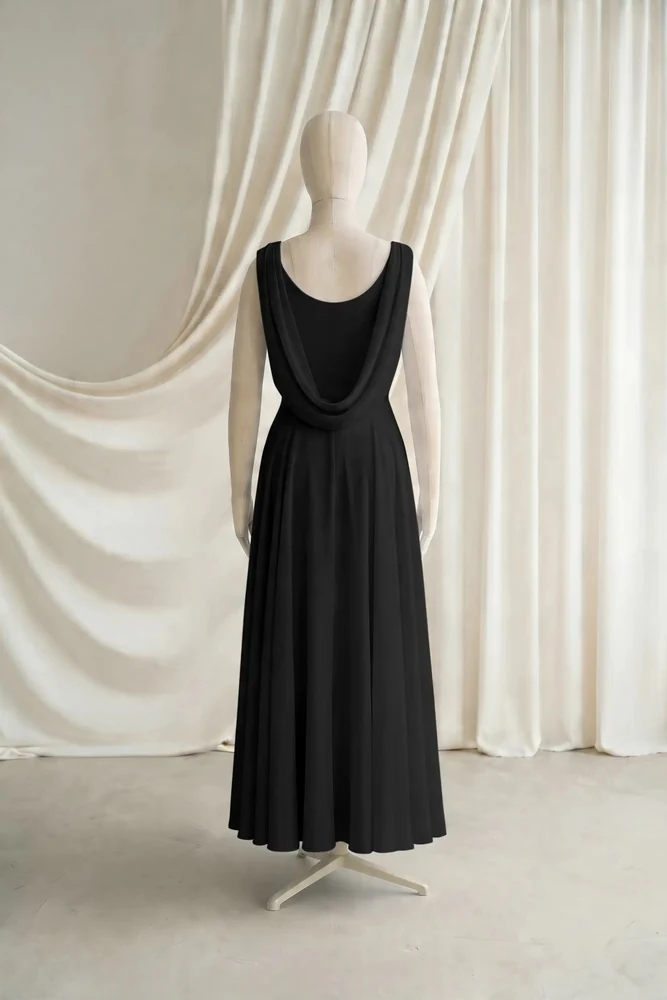 Athena Black Chiffon Junior Bridesmaid Dress by TH&TH — Black, back Athena Black Chiffon Junior Bridesmaid Dress by TH&TH — Black, back