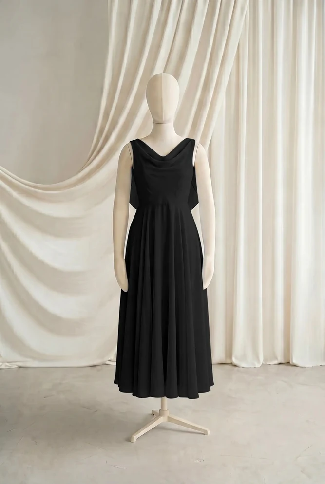 Athena Black Chiffon Junior Bridesmaid Dress by TH&TH — Black, front Athena Black Chiffon Junior Bridesmaid Dress by TH&TH — Black, front
