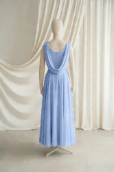 Athena Blue Chiffon Junior Bridesmaid Dress by TH&TH — Dusty Blue, back