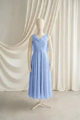 Athena Blue Chiffon Junior Bridesmaid Dress by TH&TH — Dusty Blue, front