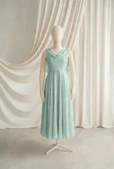 Athena Green Chiffon Junior Bridesmaid Dress by TH&TH — Dusty Eucalyptus, front