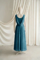 Athena Green Chiffon Junior Bridesmaid Dress by TH&TH — Emerald Dawn, back