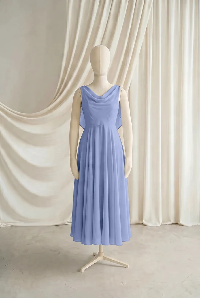 Athena Blue Chiffon Junior Bridesmaid Dress by TH&TH — French Blue, front Athena Blue Chiffon Junior Bridesmaid Dress by TH&TH — French Blue, front