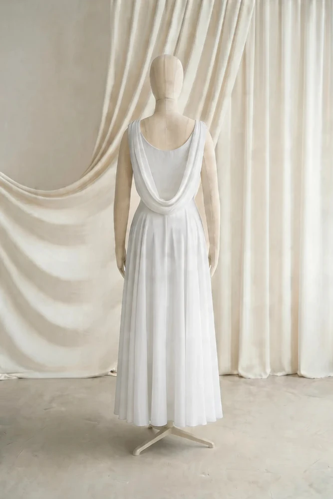 Athena Neutral Chiffon Junior Bridesmaid Dress by TH&TH — Ivory, back Athena Neutral Chiffon Junior Bridesmaid Dress by TH&TH — Ivory, back