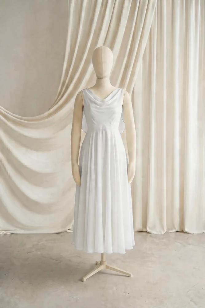 Athena Neutral Chiffon Junior Bridesmaid Dress by TH&TH — Ivory, front Athena Neutral Chiffon Junior Bridesmaid Dress by TH&TH — Ivory, front