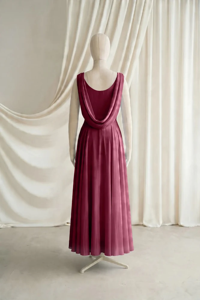Athena Burgundy Chiffon Junior Bridesmaid Dress by TH&TH — Merlot, back Athena Burgundy Chiffon Junior Bridesmaid Dress by TH&TH — Merlot, back