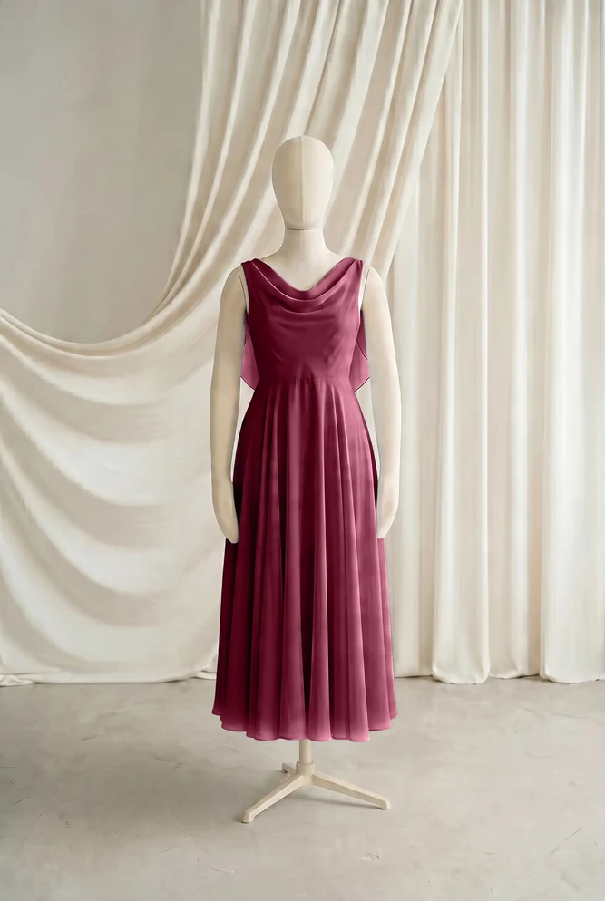 Athena Burgundy Chiffon Junior Bridesmaid Dress by TH&TH — Merlot, front Athena Burgundy Chiffon Junior Bridesmaid Dress by TH&TH — Merlot, front