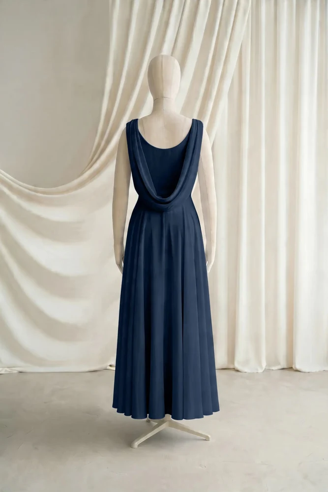 Athena Navy Chiffon Junior Bridesmaid Dress by TH&TH — Navy, back Athena Navy Chiffon Junior Bridesmaid Dress by TH&TH — Navy, back