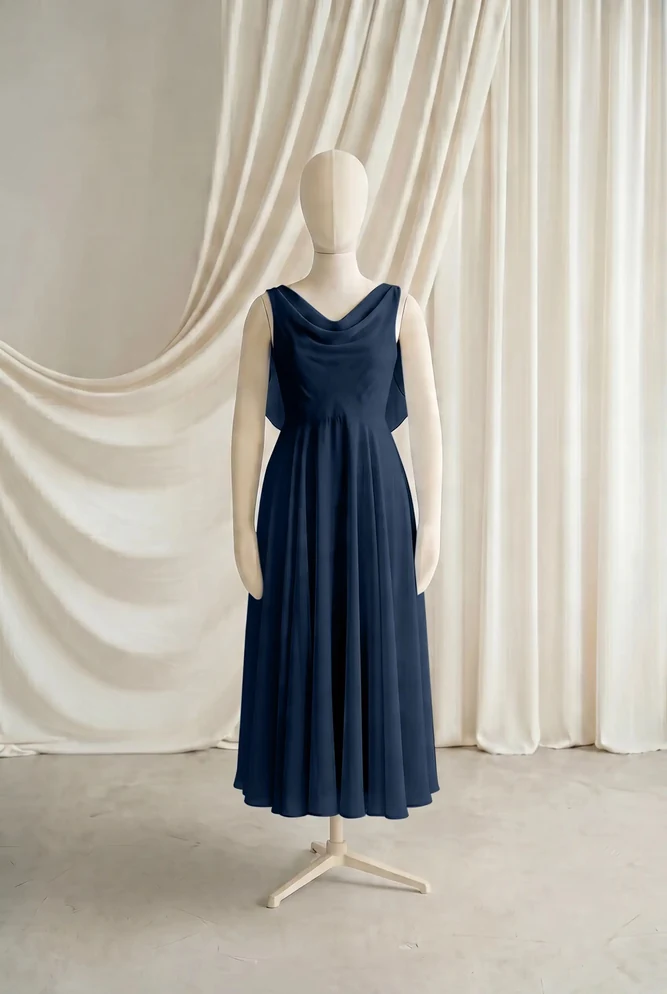 Athena Navy Chiffon Junior Bridesmaid Dress by TH&TH — Navy, front Athena Navy Chiffon Junior Bridesmaid Dress by TH&TH — Navy, front