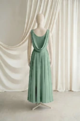Athena Green Chiffon Junior Bridesmaid Dress by TH&TH — Sage Green, back