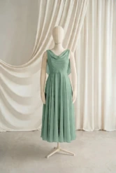 Athena Green Chiffon Junior Bridesmaid Dress by TH&TH — Sage Green, front