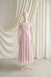 Athena Pink Chiffon Junior Bridesmaid Dress by TH&TH — Smoked Blush, front