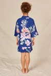 Eden Navy Floral Satin Flower Girl Robe — Back view