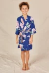 Eden Navy Floral Satin Flower Girl Robe