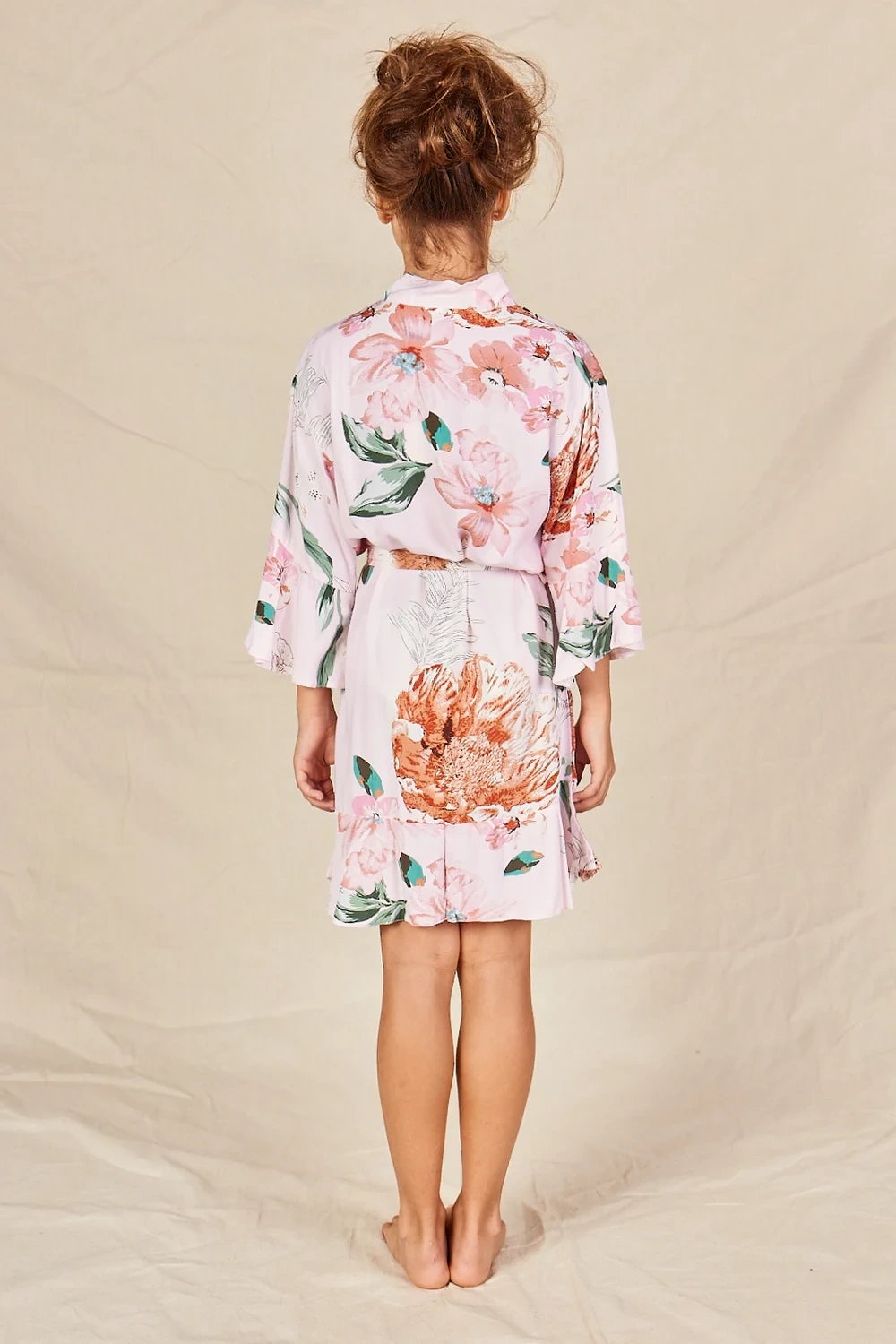 Eden Pink Floral Satin Flower Girl Robe Eden Pink Floral Satin Flower Girl Robe — Back view