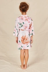 Eden Pink Floral Satin Flower Girl Robe — Back view