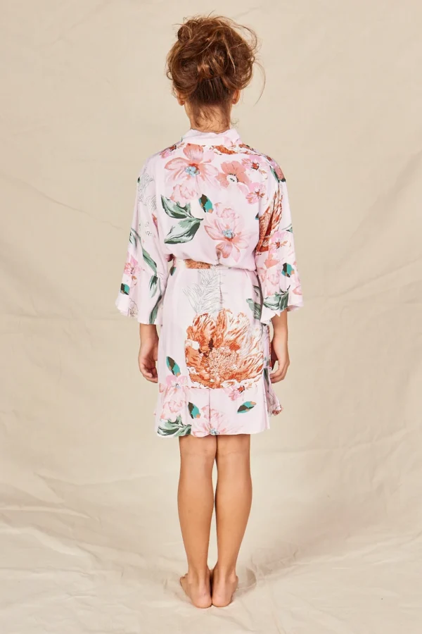 Eden Pink Floral Satin Flower Girl Robe Eden Pink Floral Satin Flower Girl Robe — Back view