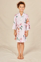 Eden Pink Floral Satin Flower Girl Robe