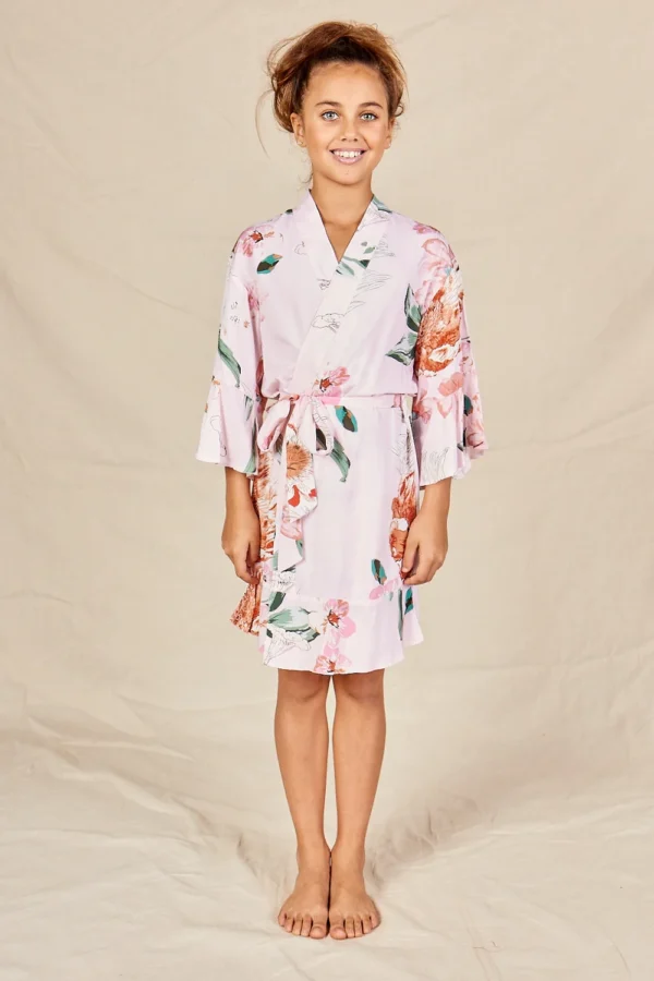 Eden Pink Floral Satin Flower Girl Robe