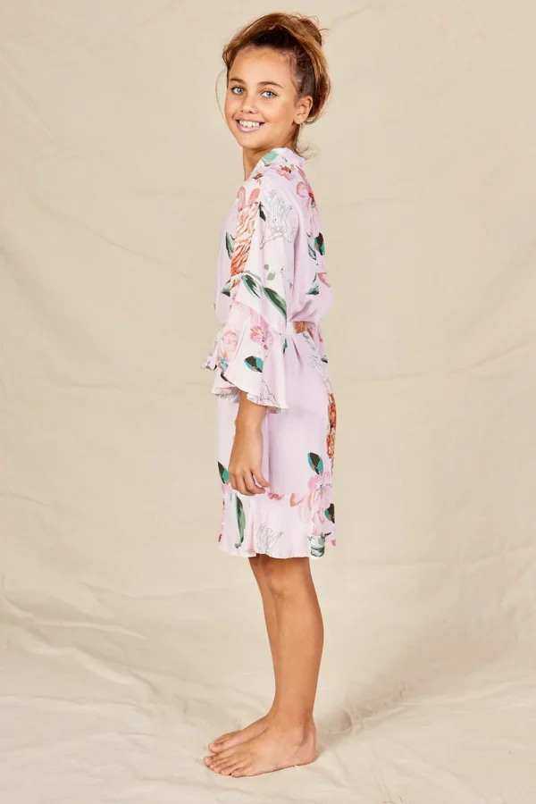 Eden Pink Floral Satin Flower Girl Robe Eden Pink Floral Satin Flower Girl Robe — Side view
