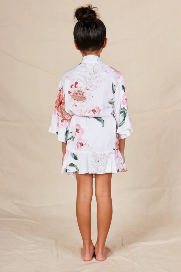 Eden White Floral Satin Flower Girl Robe Eden White Floral Satin Flower Girl Robe — Back view