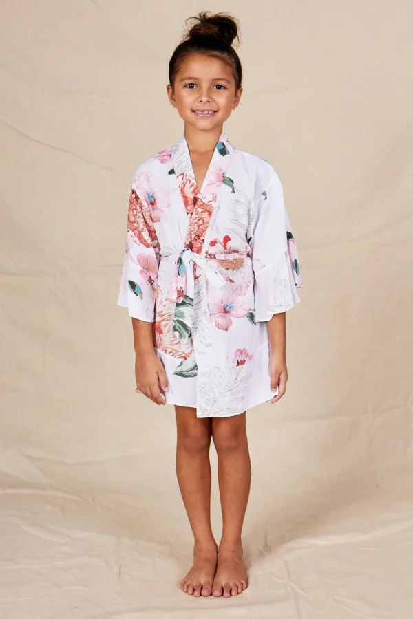 Eden White Floral Satin Flower Girl Robe Eden White Floral Satin Flower Girl Robe