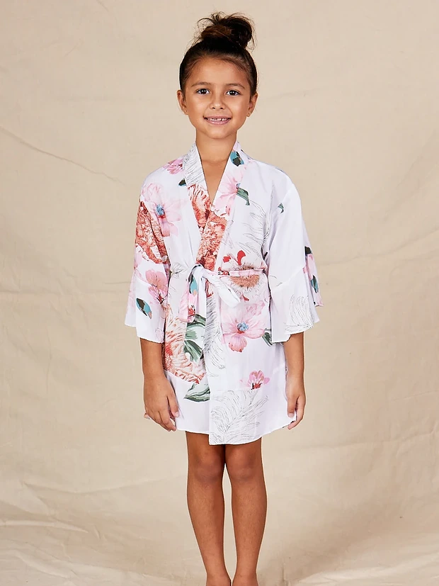 Eden White Floral Satin Flower Girl Robe