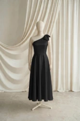 Mara Black Satin Junior Bridesmaid Dress by TH&TH — Black, front