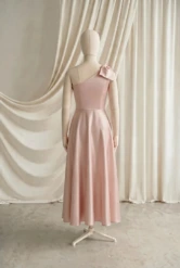 Mara Pink Satin Junior Bridesmaid Dress by TH&TH — Blush Pink, back
