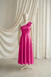 Mara Pink Satin Junior Bridesmaid Dress by TH&TH — Cerise, front