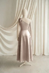 Mara Champagne Satin Junior Bridesmaid Dress by TH&TH — Champagne Sky, back