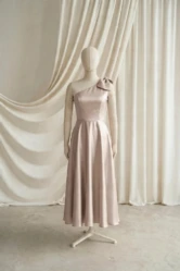 Mara Champagne Satin Junior Bridesmaid Dress by TH&TH — Champagne Sky, front
