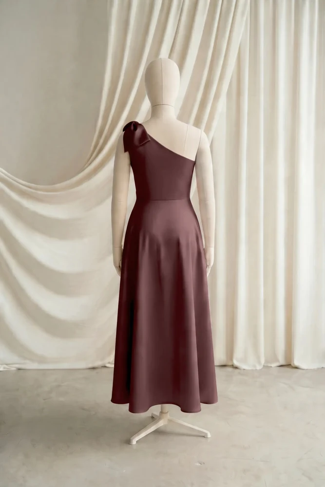 Mara Brown Satin Junior Bridesmaid Dress by TH&TH — Chocolate, back Mara Brown Satin Junior Bridesmaid Dress by TH&TH — Chocolate, back