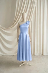 Mara Blue Satin Junior Bridesmaid Dress by TH&TH — Dusty Blue, front