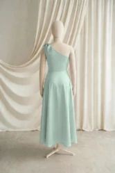 Mara Green Satin Junior Bridesmaid Dress by TH&TH — Dusty Eucalyptus, back