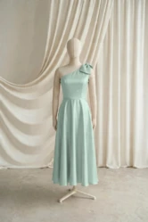 Mara Green Satin Junior Bridesmaid Dress by TH&TH — Dusty Eucalyptus, front