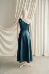 Mara Green Satin Junior Bridesmaid Dress by TH&TH — Emerald Dawn, back