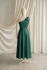 Mara Green Satin Junior Bridesmaid Dress by TH&TH — Forest Green, back