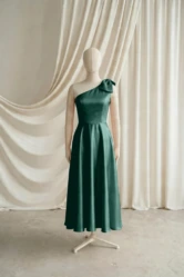 Mara Green Satin Junior Bridesmaid Dress by TH&TH — Forest Green, front