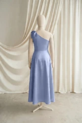Mara Blue Satin Junior Bridesmaid Dress by TH&TH — French Blue, back