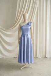 Mara Blue Satin Junior Bridesmaid Dress by TH&TH — French Blue, front