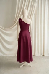 Mara Burgundy Satin Junior Bridesmaid Dress by TH&TH — Merlot, back