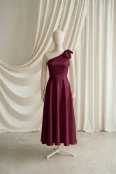Mara Burgundy Satin Junior Bridesmaid Dress by TH&TH — Merlot, front