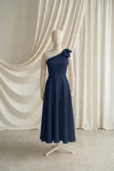 Mara Navy Satin Junior Bridesmaid Dress by TH&TH — Navy, front