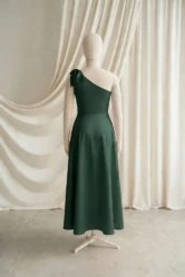 Mara Green Satin Junior Bridesmaid Dress by TH&TH — Olive Grove, back