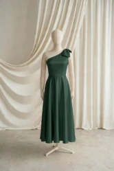 Mara Green Satin Junior Bridesmaid Dress by TH&TH — Olive Grove, front