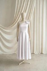 Mara junior bridesmaid dress in Oyster satin by TH&TH — front