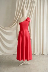 Mara Red Satin Junior Bridesmaid Dress by TH&TH — Ruby, back